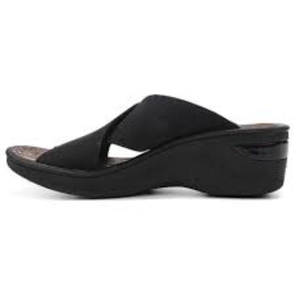 Bzees Women's Black Desire Cross‎ Strap Wedge Slide Sandal Size US 7M